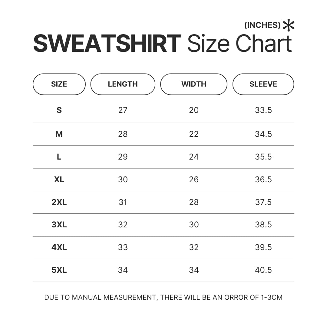 Sweatshirt Size Chart - Attack On Titan EU Store