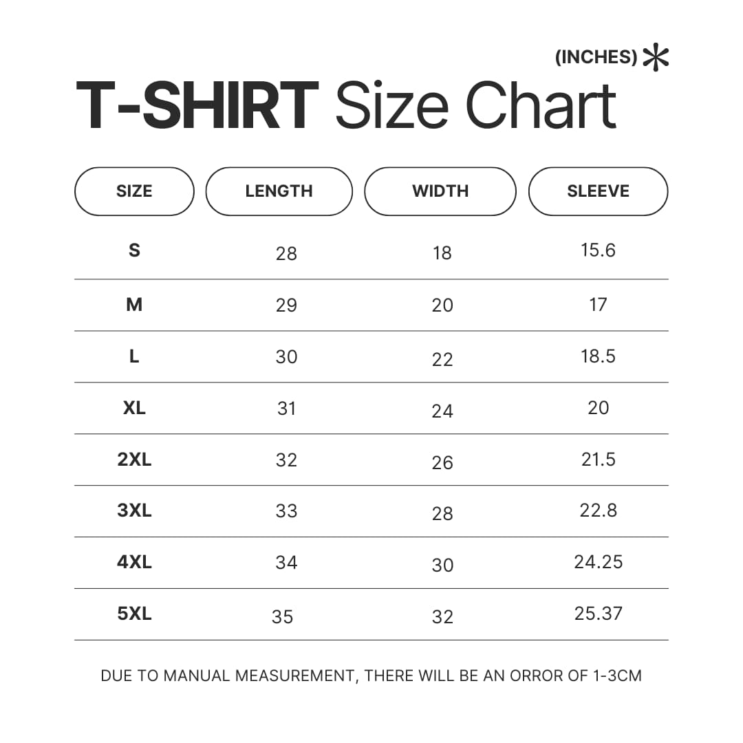 T shirt Size Chart - Attack On Titan EU Store