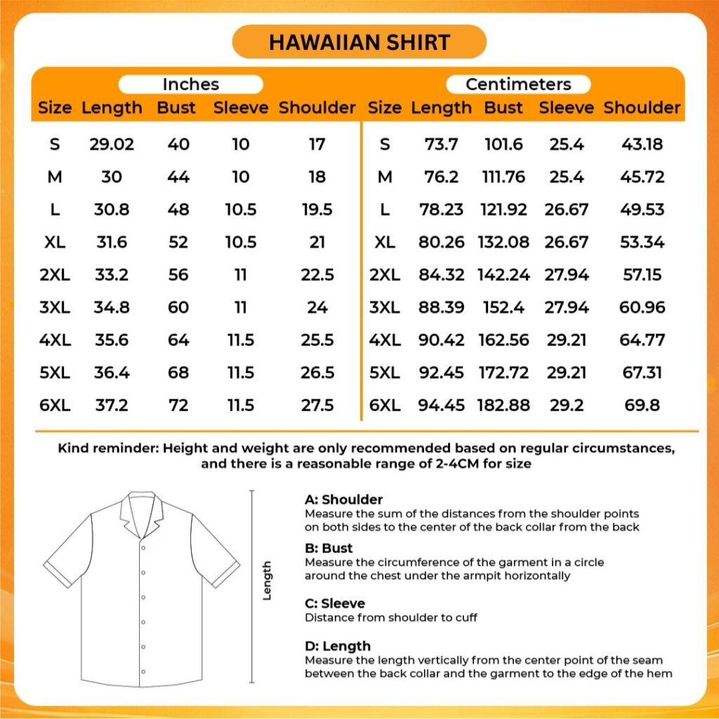 3D Hawaiian Shirt Size Chart - Attack On Titan EU Store
