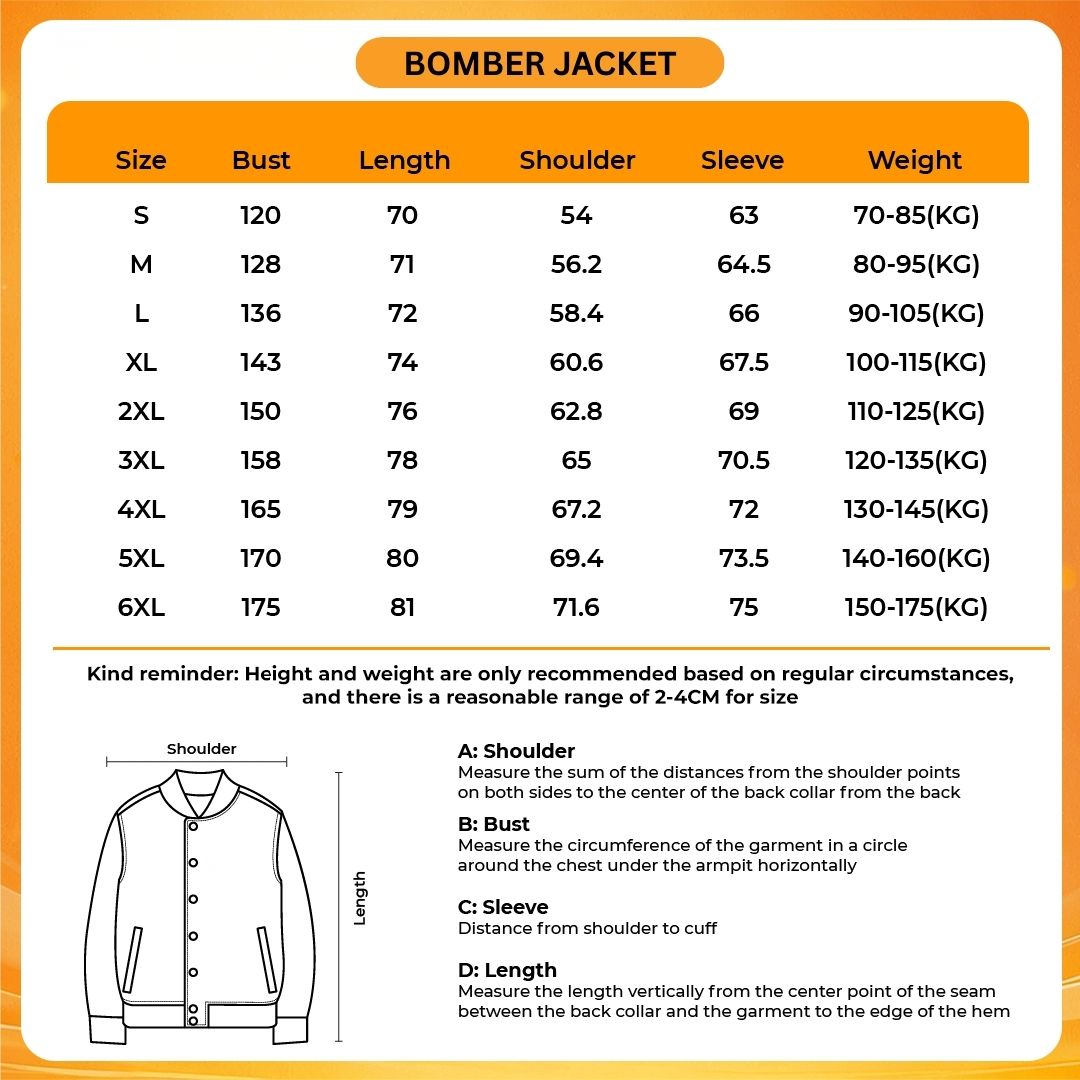 Bomber Jacket Size Chart - Attack On Titan EU Store